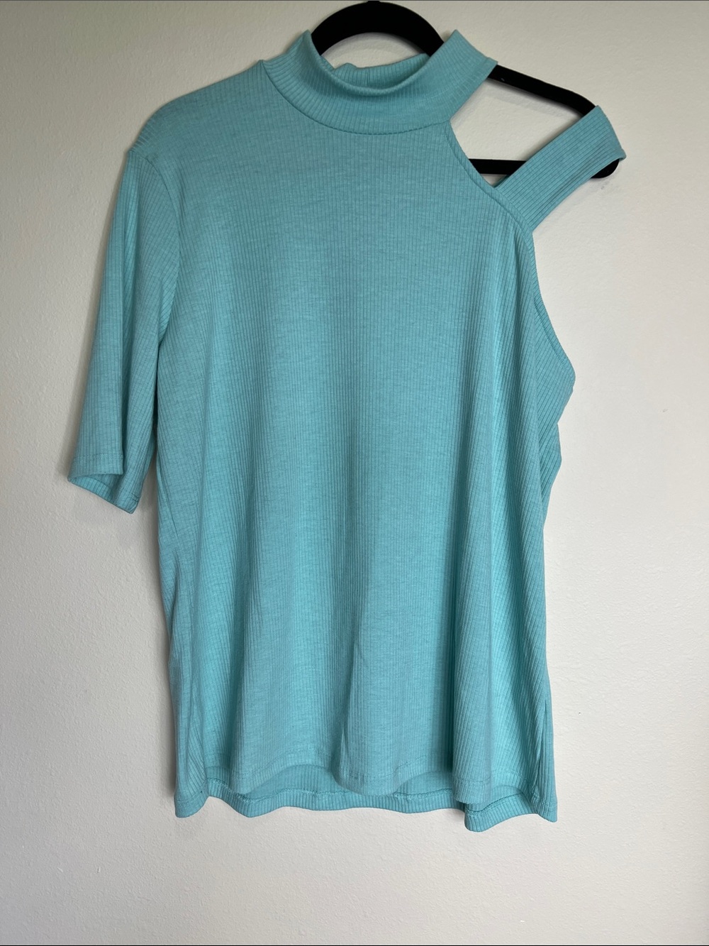White Birch Asymmetrical One-Shoulder Mock Neck Top - Aqua